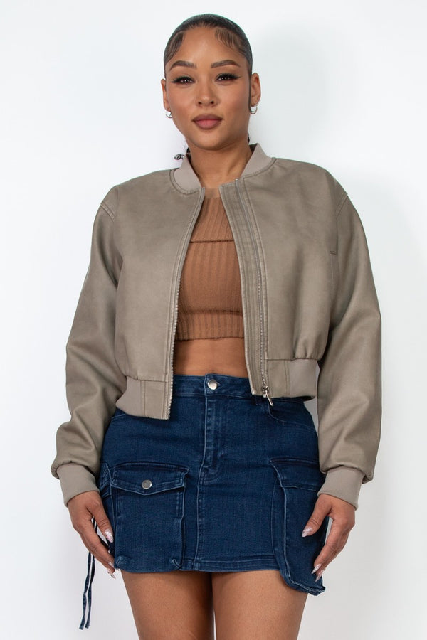 Monica Faded Faux Leather Zip-Up Jacket