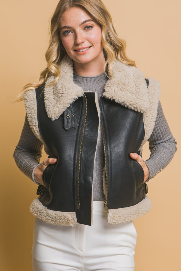 Jackie Leather Sherpa Vest