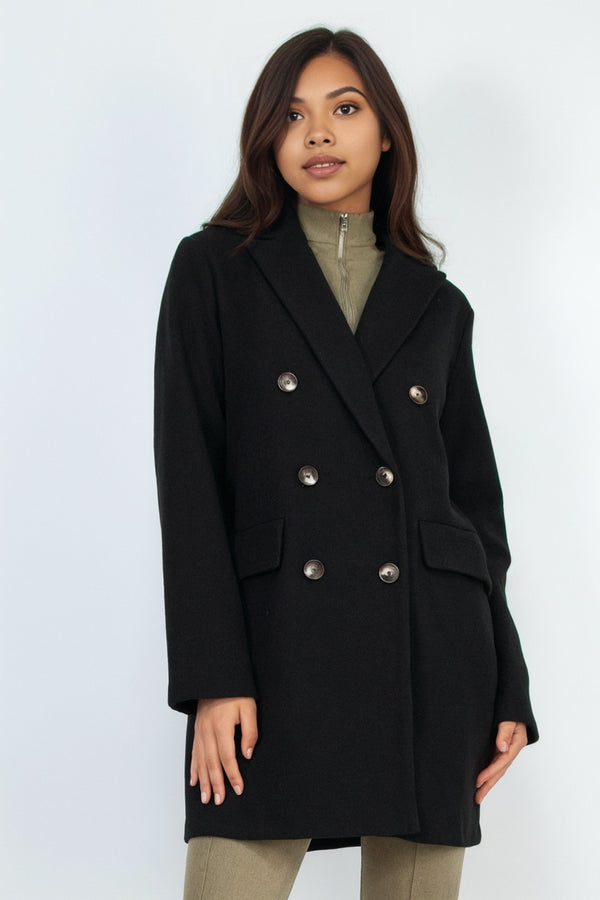 DAISY Solid Double-Breasted Lapel Coat